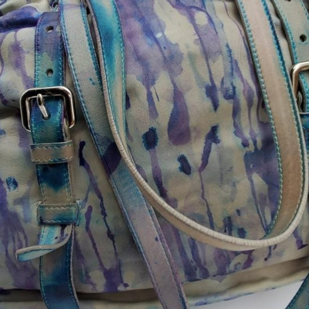 Prada Leather purse hobo tote bag tie dyed XL gray blue purple limited edition - Picture 12 of 16